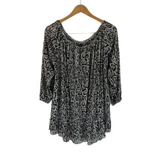 Lane Bryant Sheer Animal Print Blouse Plus 18/20 Elastic Ruffle Hem 3/4 Sleeves